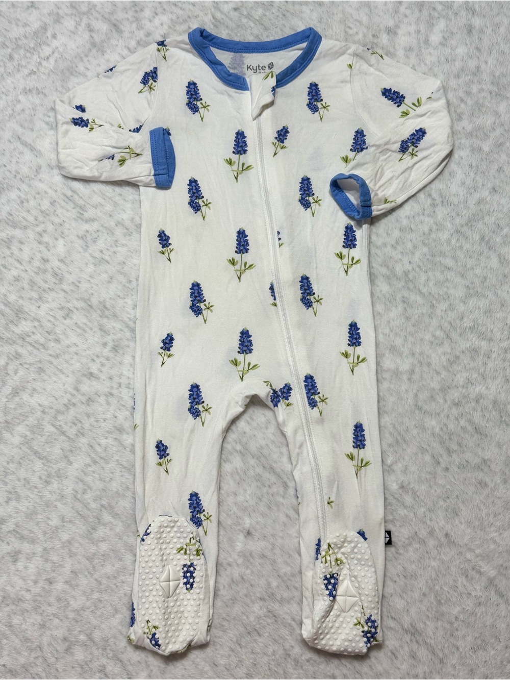 Kyte Baby Bluebonnet Floral Zip Footie 6-12M Baby Bamboo Blue White Floral